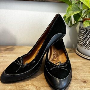 Sofft Black Suede & Leather Bow-Accent Heels